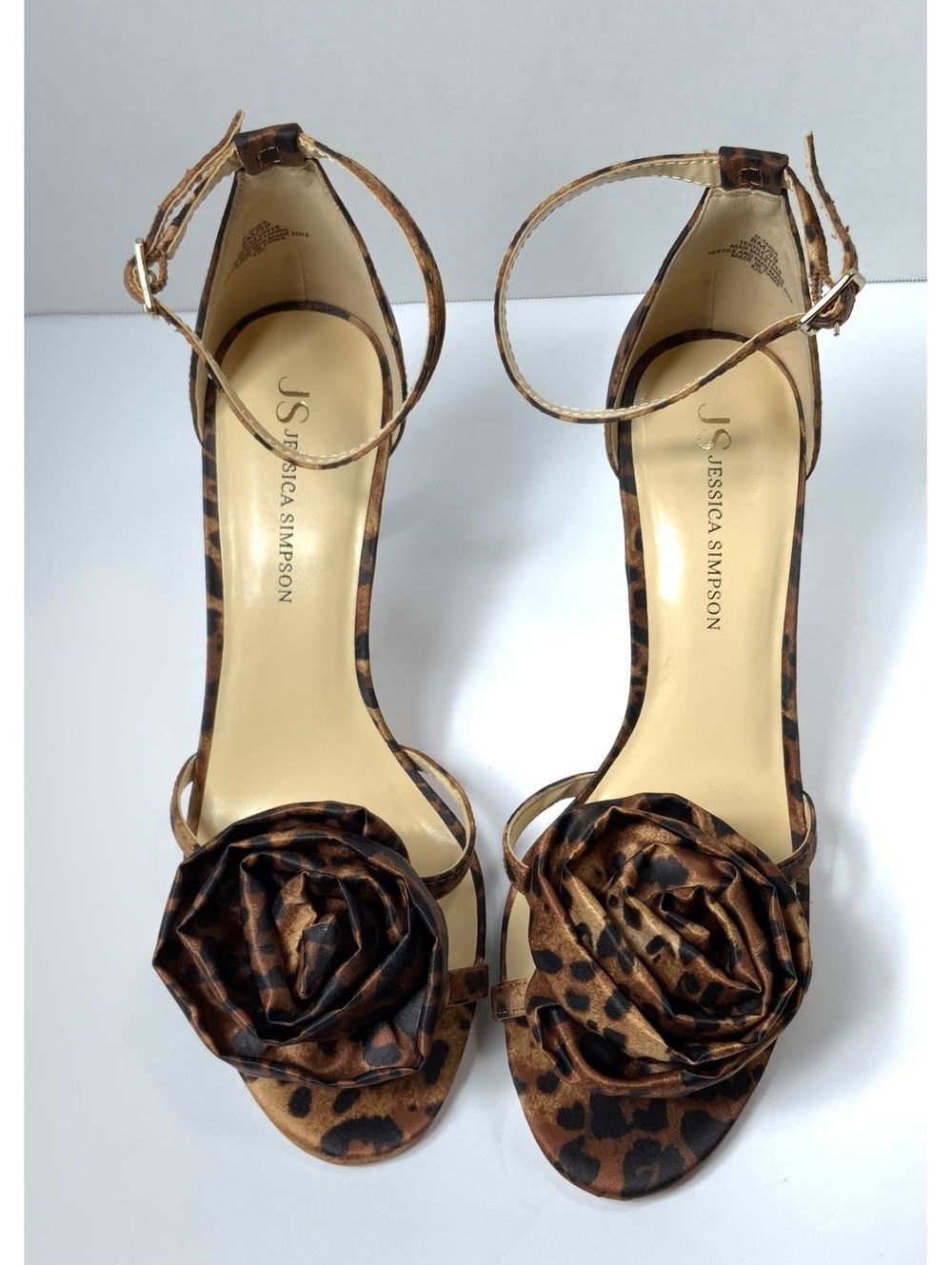Jessica Simpson Leopard Print Ankle Strap Sandals with Floral Accent size 8M